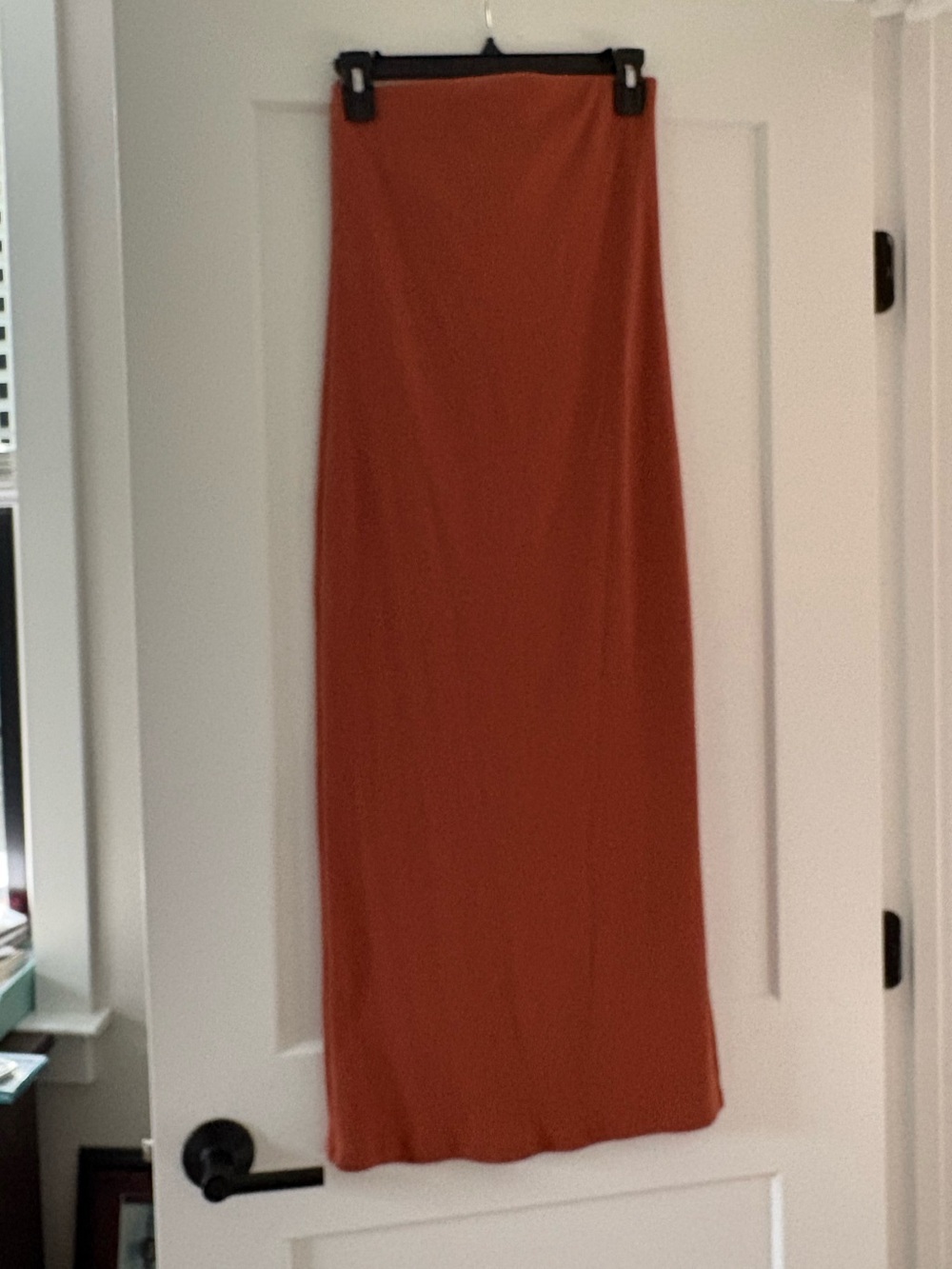 strapless orange midi dress